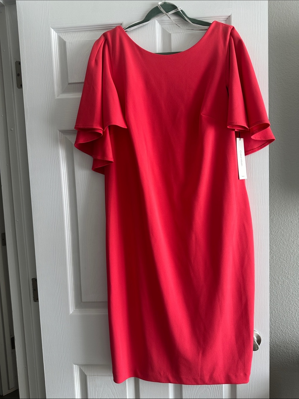 Calvin Klein Red Midi Dress with Cape Flutter Sleeves